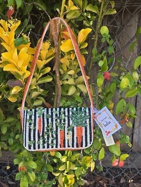 Viral Beaded Carrot Bag with Black and Whites Stripes